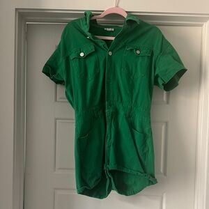 TCEC Vibrant Green Buttoned Short Jumpsuit